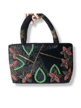 𝅺Vintage Glass Beaded Floral Handbag Purse